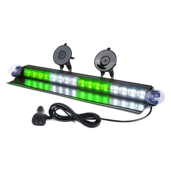 Xprite® - Cadet Series 16" 16-LED White/Green Suction Cup Mount Visor Light