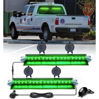 Xprite® - 18" 16-LED Green Suction Cup Mount Windshield Dash Strobe Light