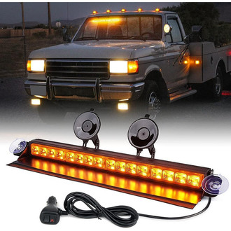 Xprite® - 18" 16-LED Amber Suction Cup Mount Windshield Dash Strobe Light