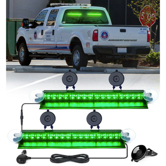 Xprite® - 18" 16-LED Green Suction Cup Mount Windshield Dash Strobe Light