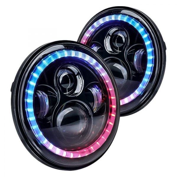 Xprite® - 7" Round Black Halo Projector LED Headlights With Sequential RGB Halo