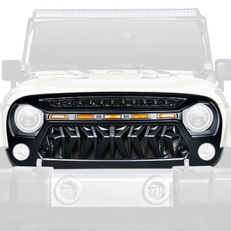 Xprite® - 1-Pc Venom Matte Black Main Grille with Amber LED Running Lights