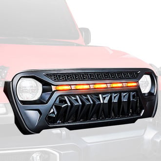 Xprite® - 1-Pc Venom Matte Black Main Grille with Amber LED Running Lights