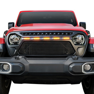 Xprite® - 1-Pc Gladiator Matte Black Mesh Main Grille with Amber LED Running Lights
