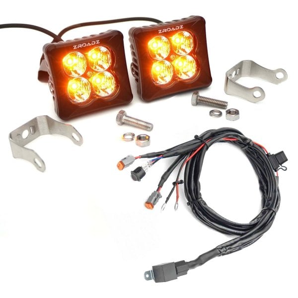 Zroadz® - G2 Series 3" 2x12W Square Flood Beam Amber LED Lights, with Wiring Harness