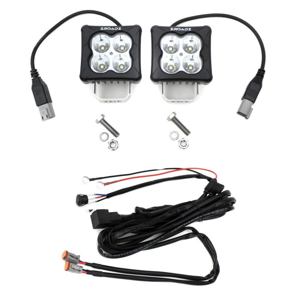 Zroadz® - G2 Series 3" 2x20W Square Flood Beam LED Lights, with Wiring Harness