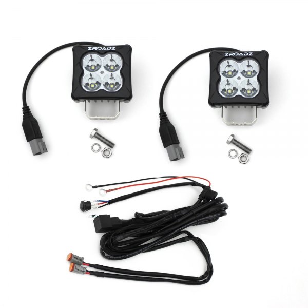 Zroadz® - G2 Series 3" 2x20W Square Spot Beam LED Lights, with Wiring Harness